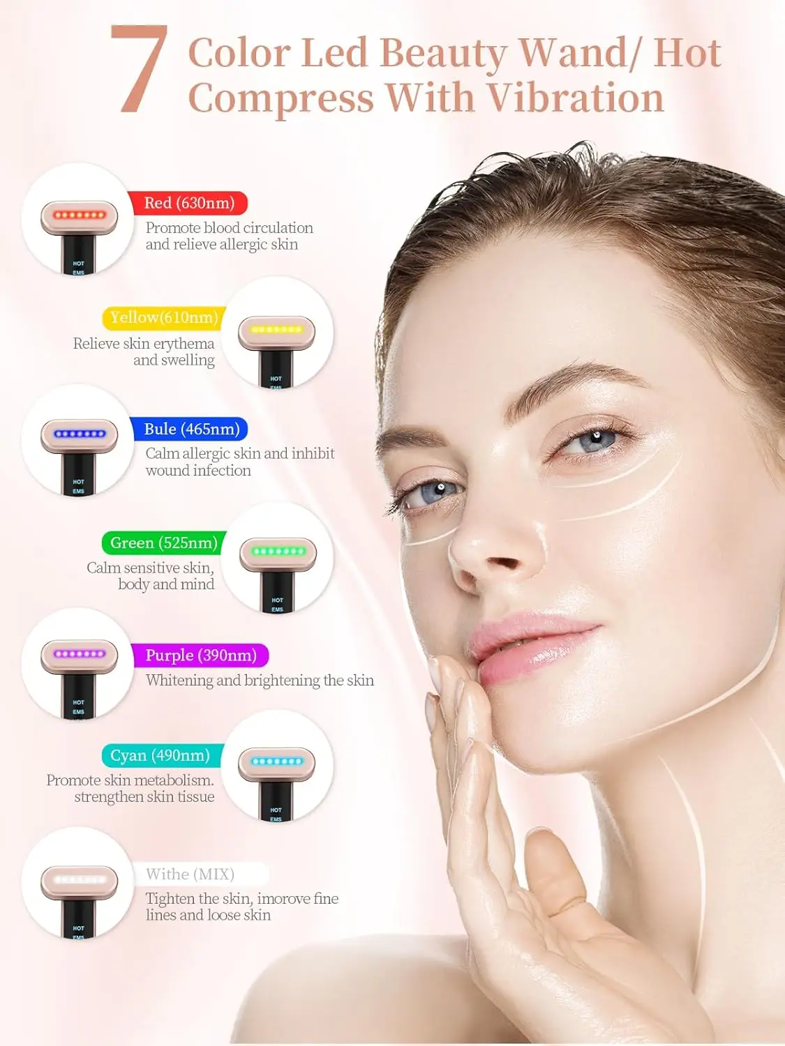 عصا العلاج بالضوء الأحمر soxw7-in-1 للوجه والرقبة | جهاز التجميل مع التيار الكلفاني والمدلك والدفء | مكافحة الشيخوخة، Wr #2