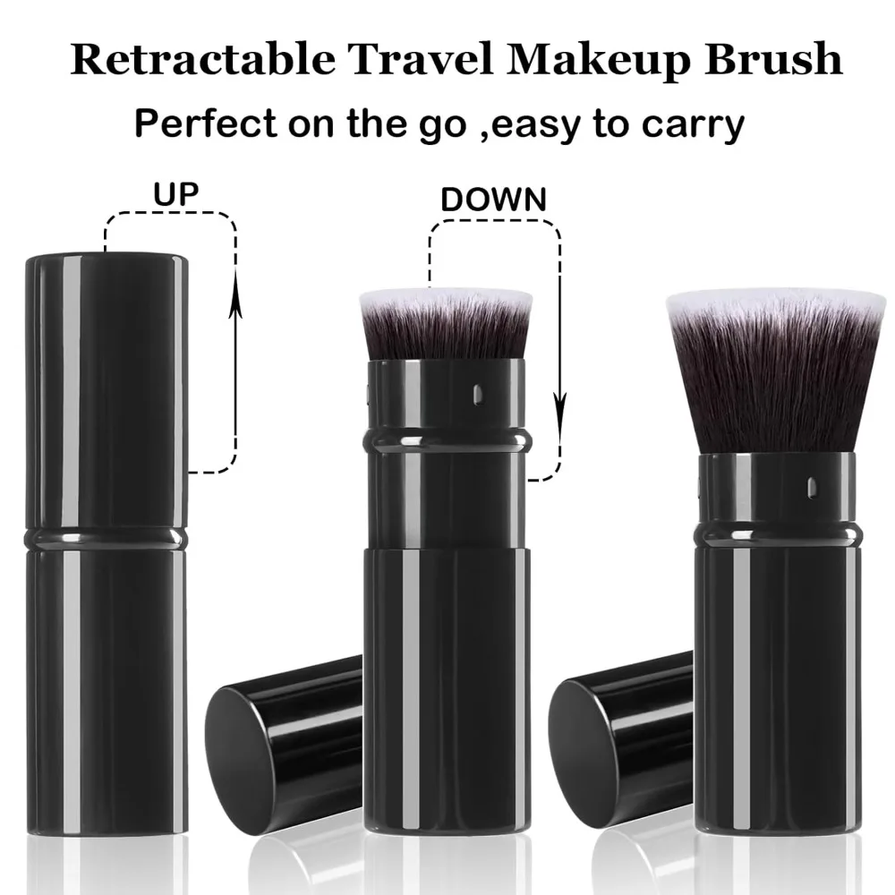แปรงแต่งหน้าแบบพับเก็บได้ 2 แพ็ค, Travel Kabuki Powder Foundation แปรงแต่งหน้า Face Blush แปรงสําหรับผสมของเหลว, Blush, Bro