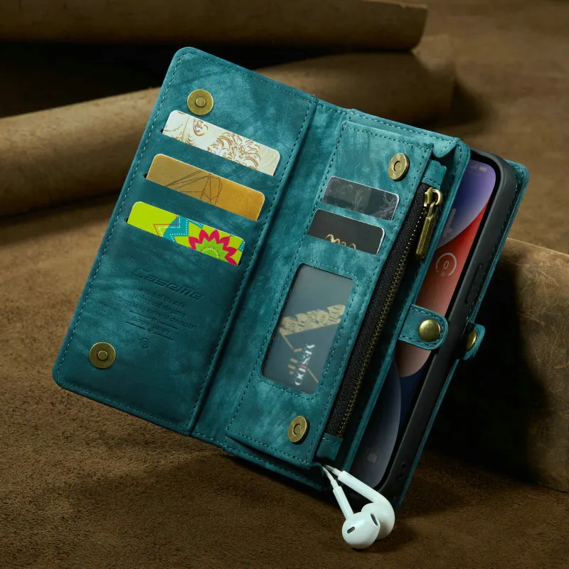 Leather Case For iPhone 15 12 13 14 Pro Max Wrist Strap Detachable Wallet For iPhone 13 11 SE 2022 Case For iPhone 14 15 Pro Max