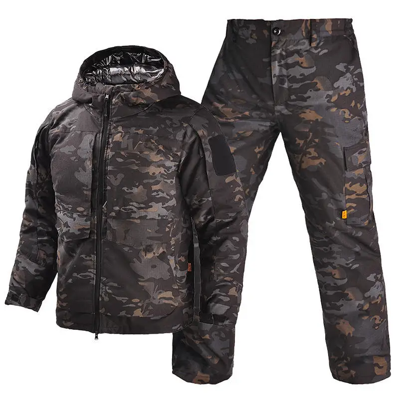 Men's Thermal Reflective Camo Tactical Cotton Suit Winter Outdoor Warm Combat Training Jacket Pants Set​