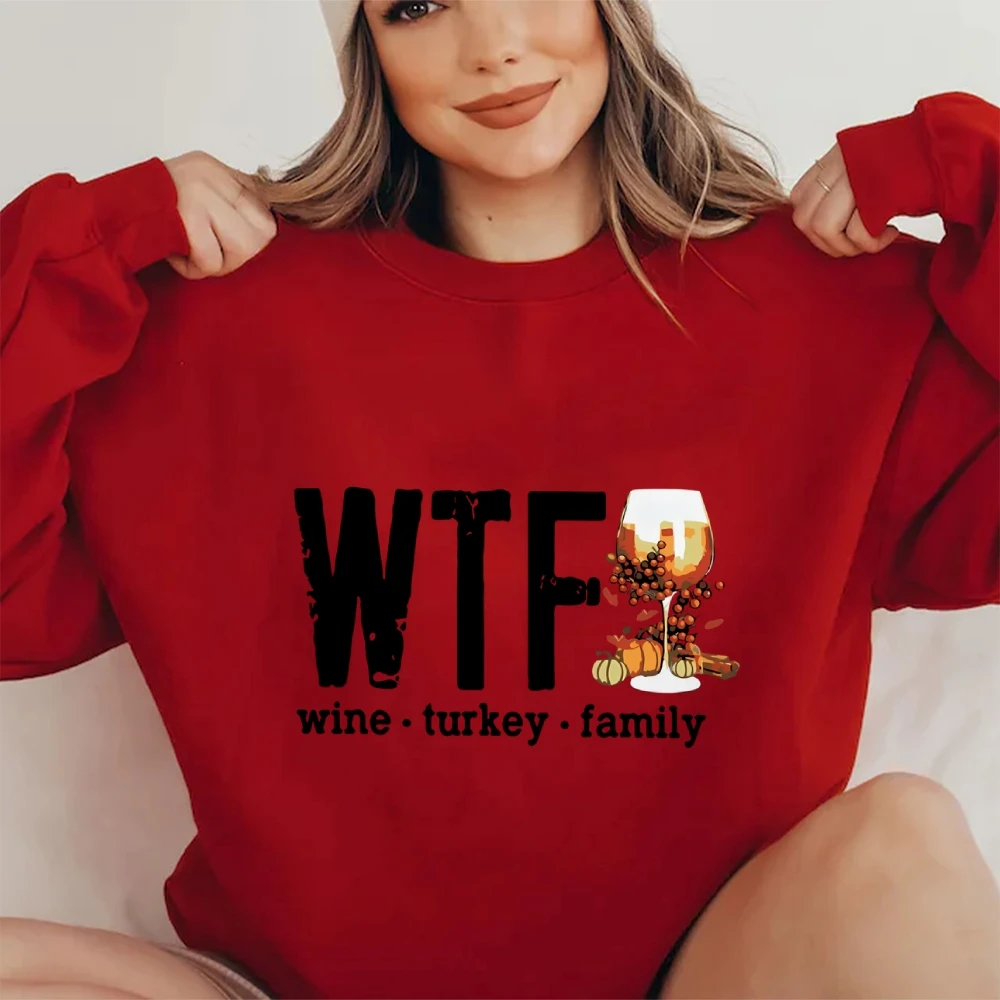 Top For Women WTF Wine Turkey Family Alphabet And Graphic Printing Plus Size Pullover Shirt Spring and Autumn Styles Sweatshirt