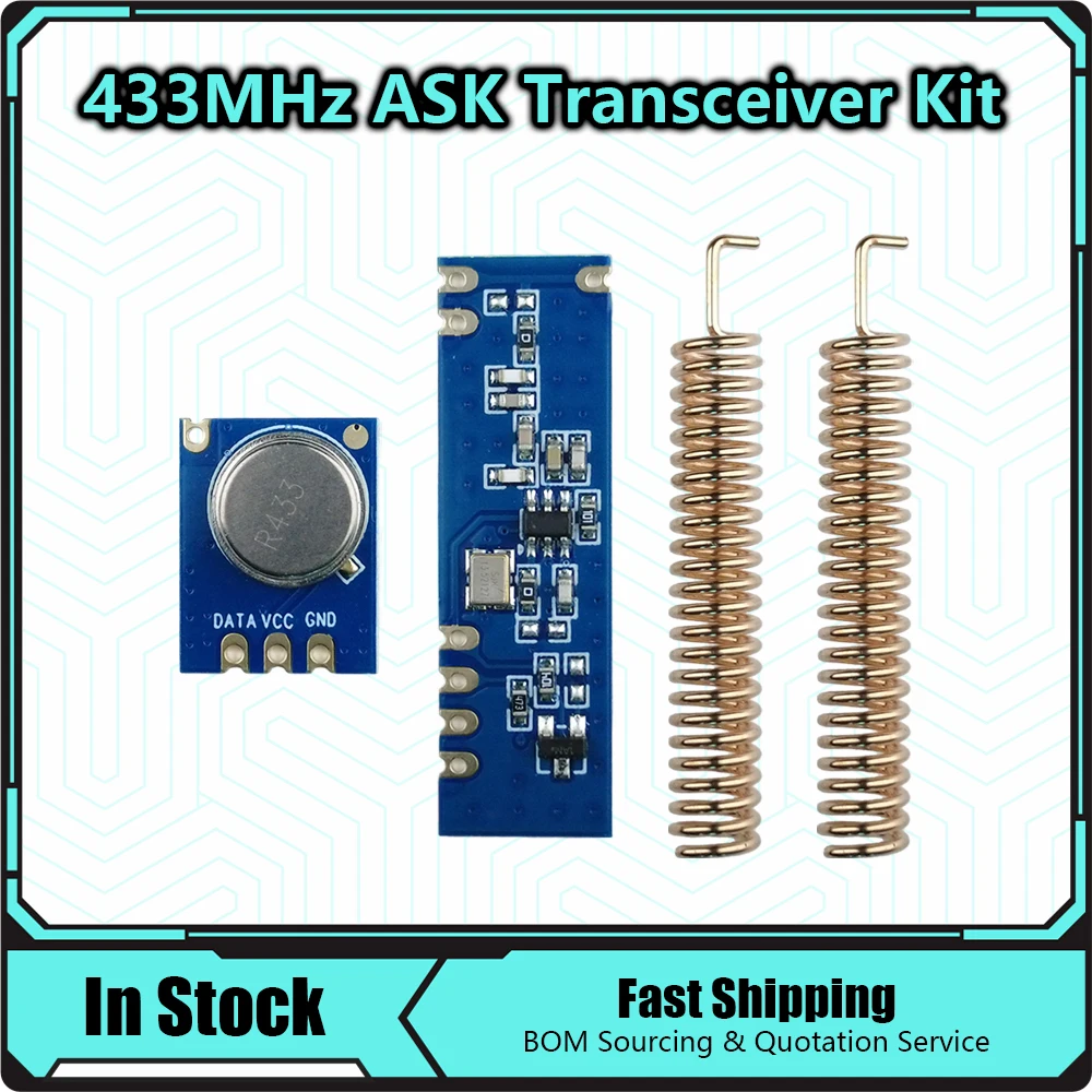 433MHz 100 Meters Wireless Module Kit ASK Transmitter STX882 + ASK Receiver SRX882 + 2Pcs Copper Spring Antenna