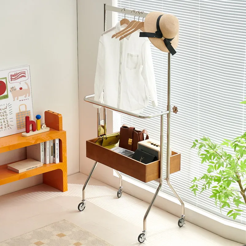

Floor-to-ceiling coat rack, full-length mirror integrated bedroom, movable, does not take up space, hanging hanger with mirror
