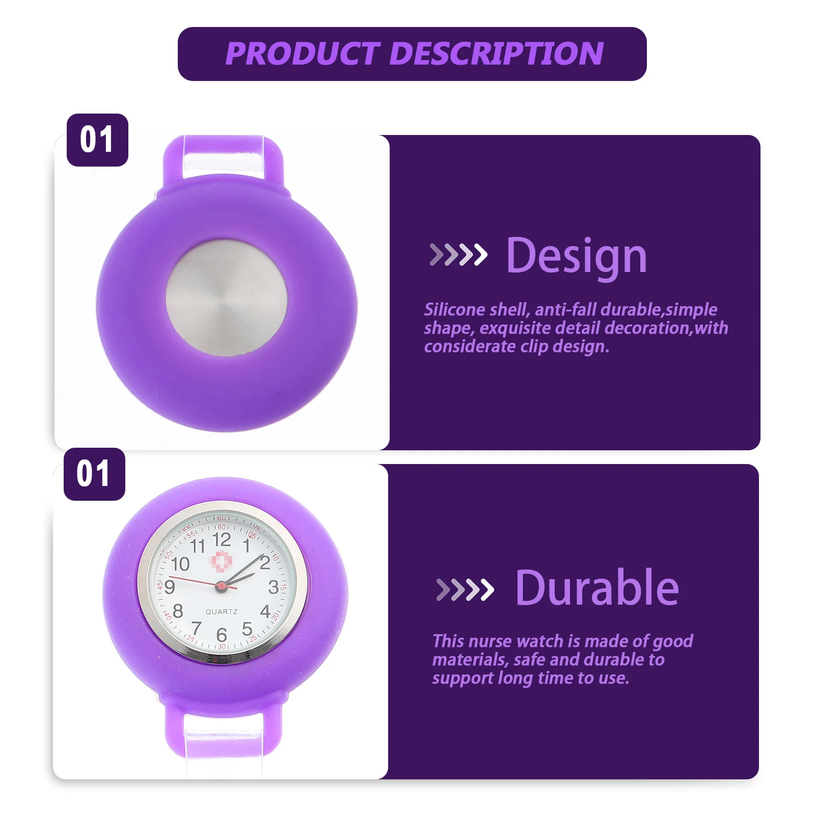 Orologio da infermiera con clip, orologio da tasca per il seno, portatile, leggero, durevole, comodo accessorio da lavoro per studentesse