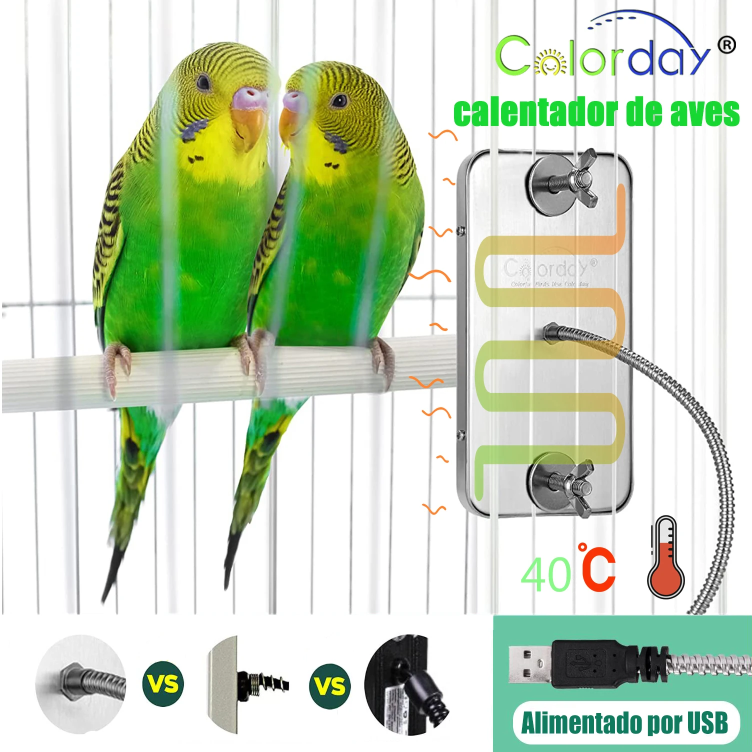 Calentador de aves para loros, accesorios para pájaros, calentador para mascotas, loros, calefacción, lámpara con termostato, jaula para pájaros, suministros para el hogar