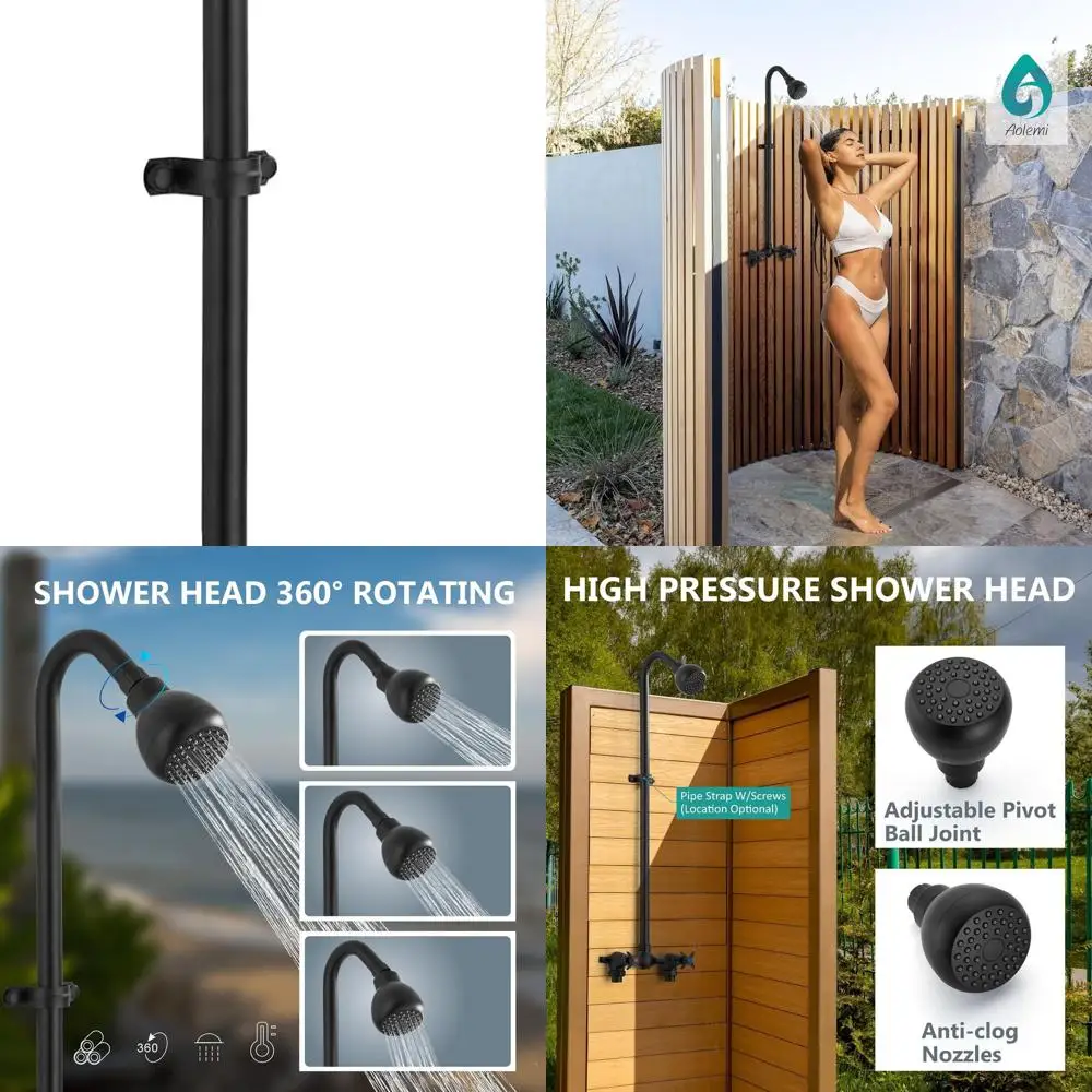 Sistema de ducha expuesto de 2 asas centrales de 6 pulgadas, color negro mate, con cabezal de ducha de alta presión y válvula de latón