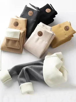 Damen-Leggings, Winter-Samt, Baumwolle, enge Fleece-Hose, weiblich, hohe Taille, solide, schlanke, dicke, lässige Thermo-Leggings für Frauen