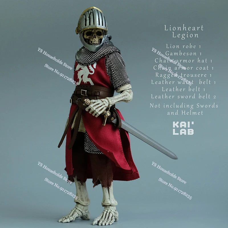 

KAILAB 1/12 Four Knights Skull Soldier Red Lion Heart Legin Cosplay Chain Armor Hat Clothes Set Accessory For 6" Figure Body