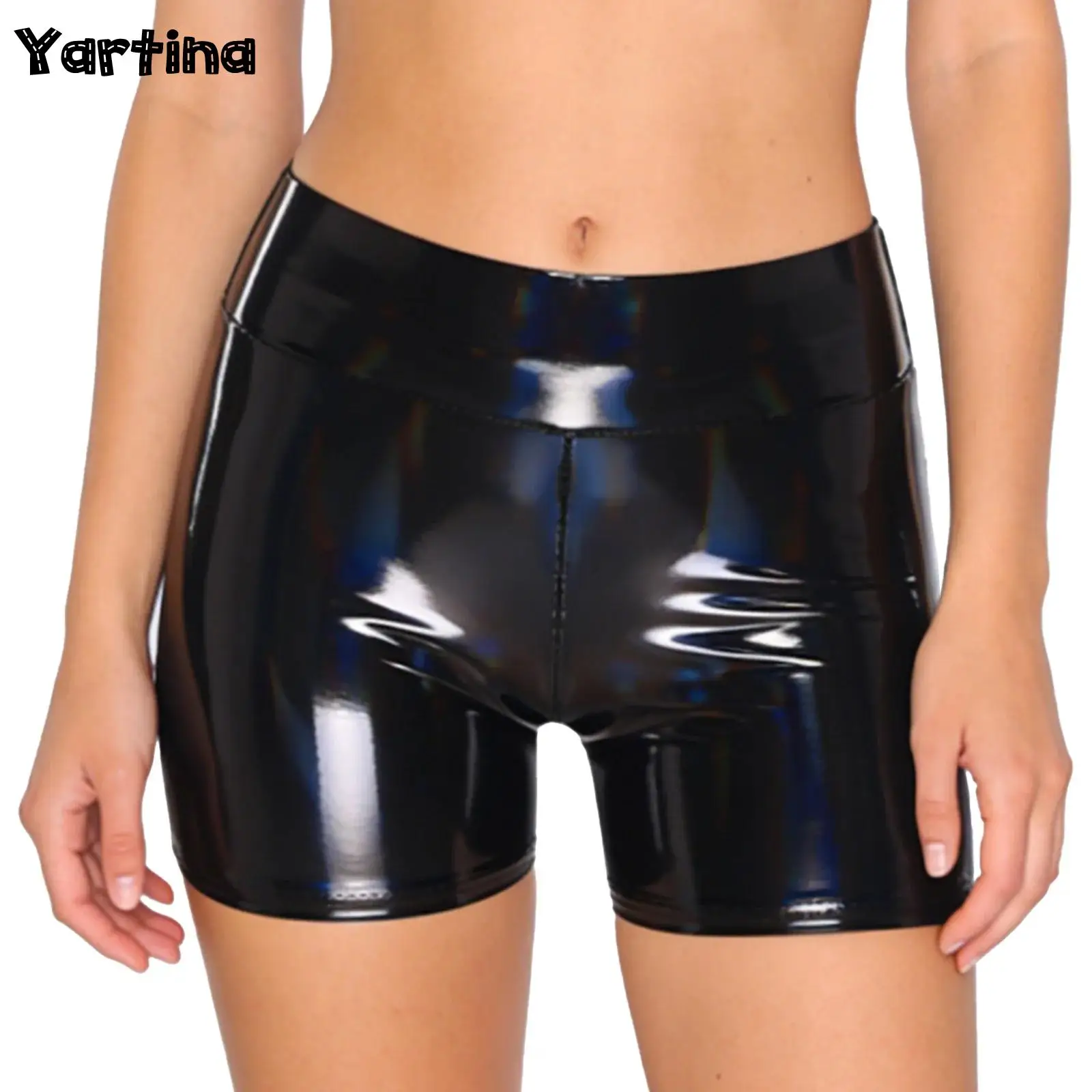 

Женские глянцевые шорты-бутти с эффектом мокрой кожи из ПУ, с высокой талией, эластичные, облегающие, для ночных клубов, рейвов и вечеринок
