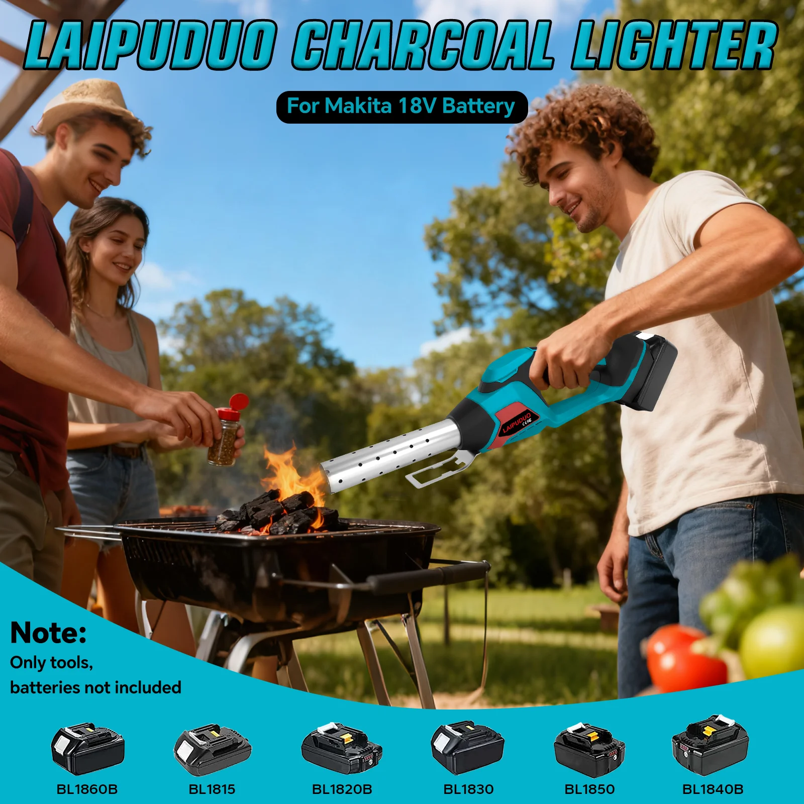 Electric Charcoal Starter 800℃ Fire Lighter Grill BBQ Wood Burning Heated Fire Starter with Air Blower for Makita 18V Battery