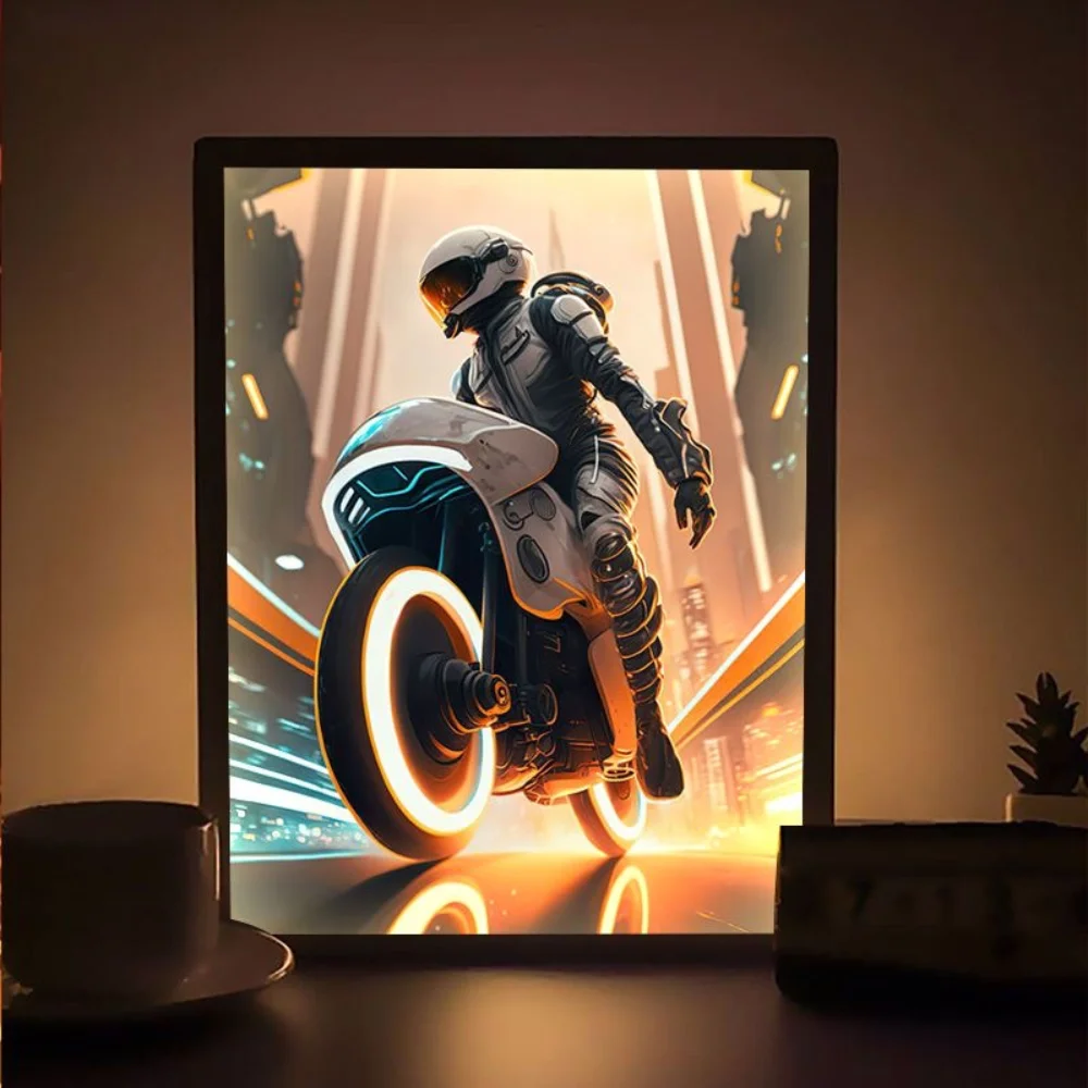 LED Motorcycle light painting for living room bedroom theme photo frame display e-sports room bar desktop night lamp decoration