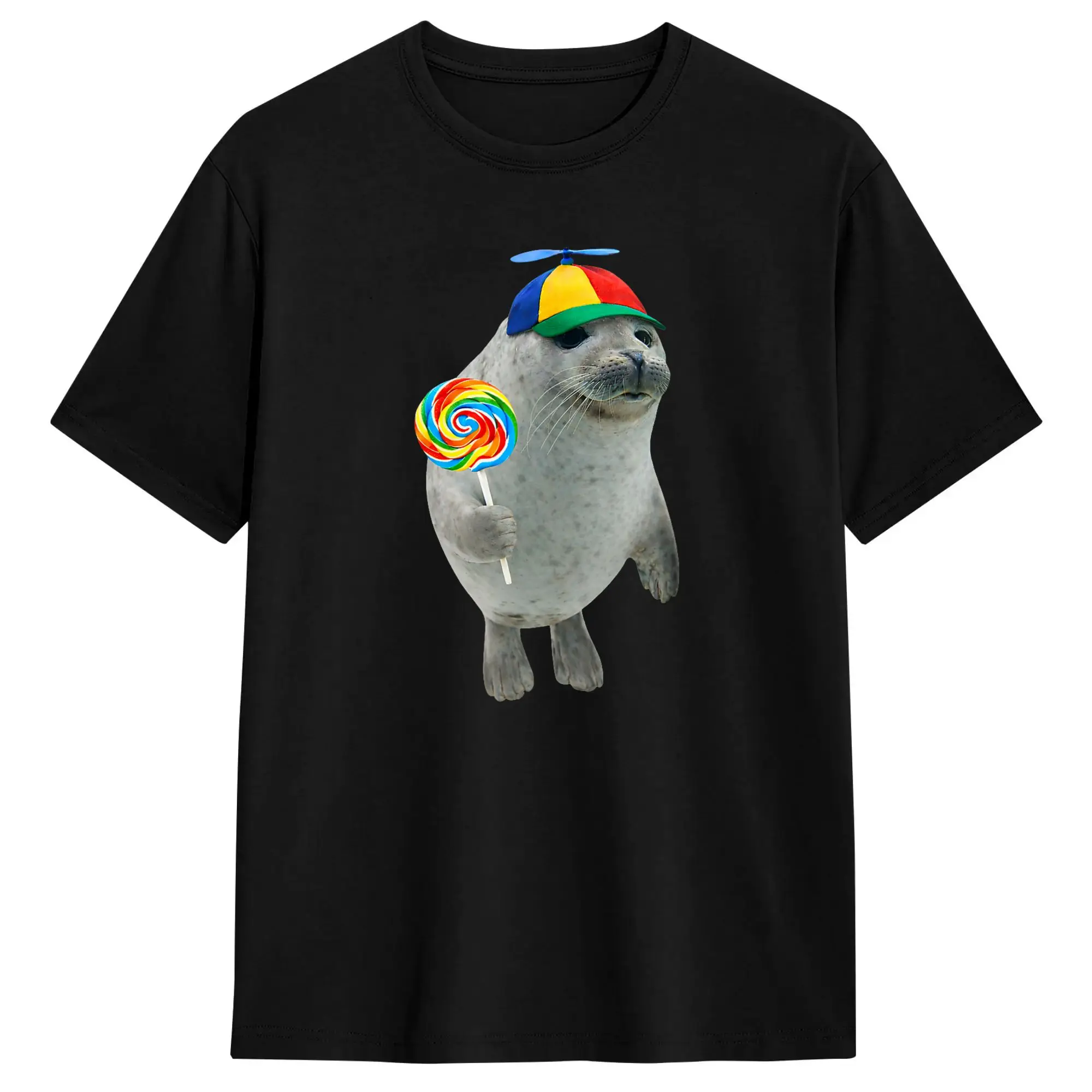 Streetwear T-Shirt Summer Neil the Seal with Lollipop Meme Cool T-Shirts  Cotton Tee Shirt for Men Y2K Basic Short Sleeve Tops