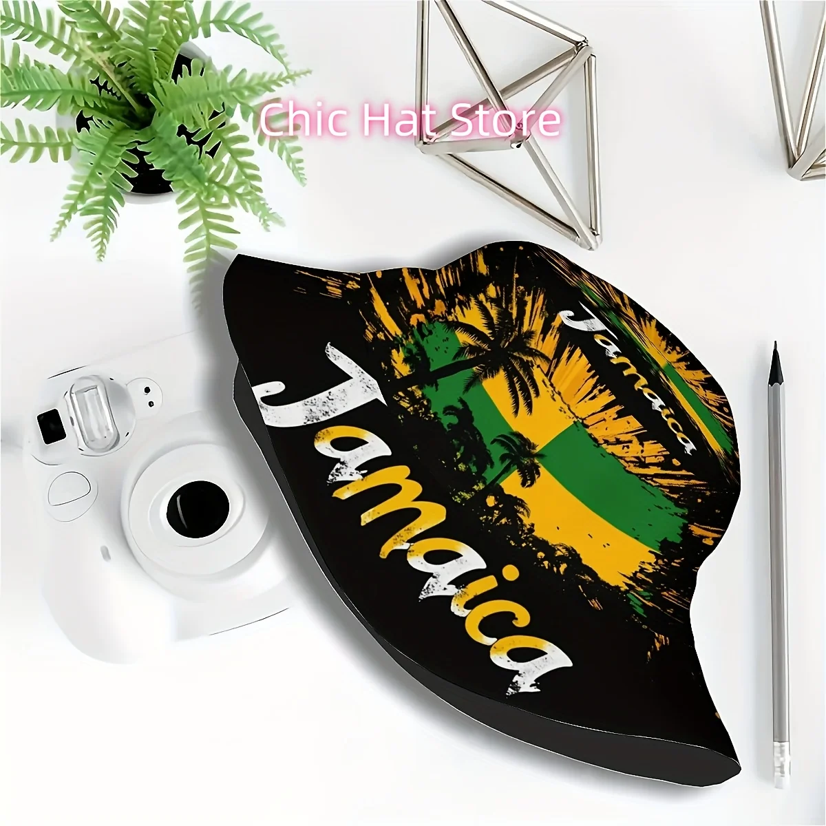 1pc Jamaica Independence Day Bucket Hat - Funky Unisex Sun Hat with Yellow-Green Coconut Tree & Bold JAMAICA Print, Wide Brim fo