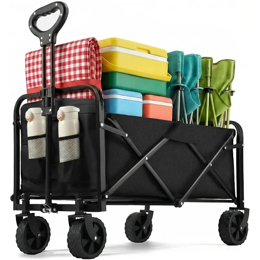 

Heavy Duty Collapsible Utility Wagon 220 lb Capacity All Terrain Wheels Folding Beach Cart for Camping Groceries Sports