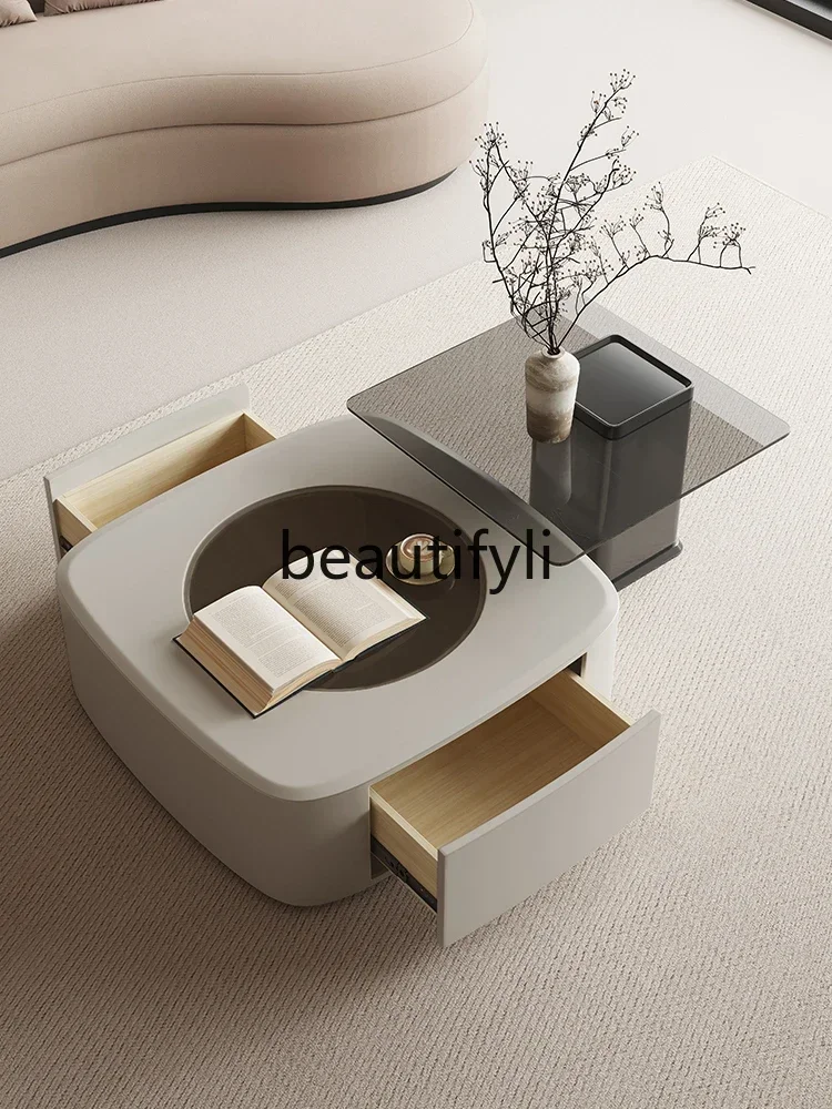 teae Italian minimalist living room household small apartment coffee table modern minimalist glass combination  square tabl