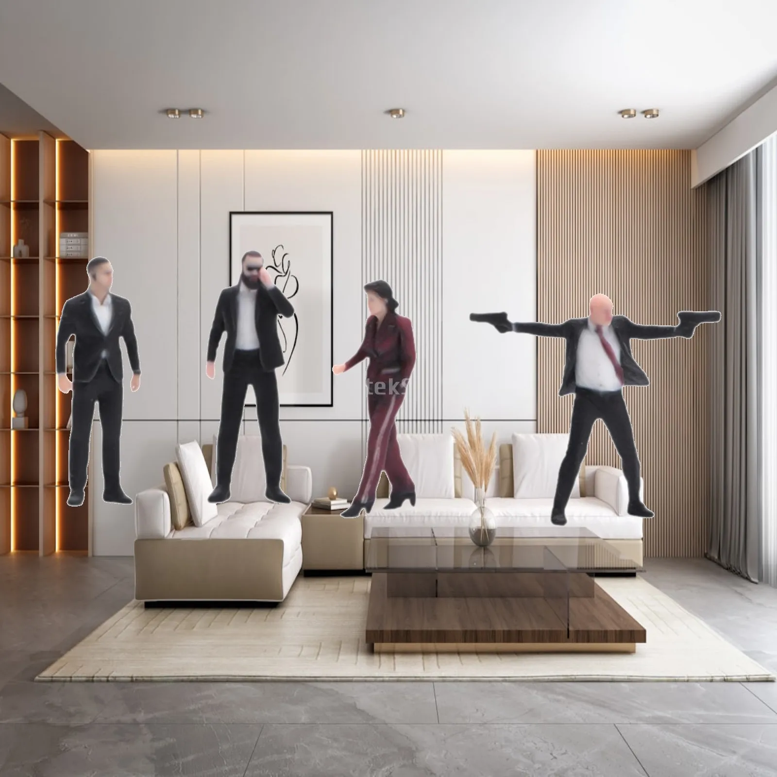 4Pcs 1/64 Bodyguard Figures Dioramas Layout Decoration DIY Realistic Simulation Hand Painted Resin Figurines
