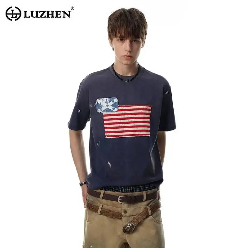 LUZHEN 2026 Summer Original Patchwork Pattern Short Sleeve T-shirts Men's Trendy High Quality Casual Round Neck Clothes JY7686
