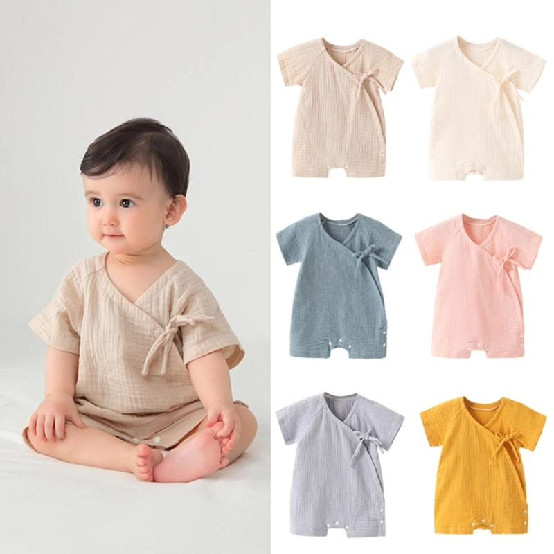 2024 New Infant Jumpsuit Baby One-piece Romper 0-12M Newborn Cotton Yarn Breathable Pajamas Summer Clothing Solid Color Outfit