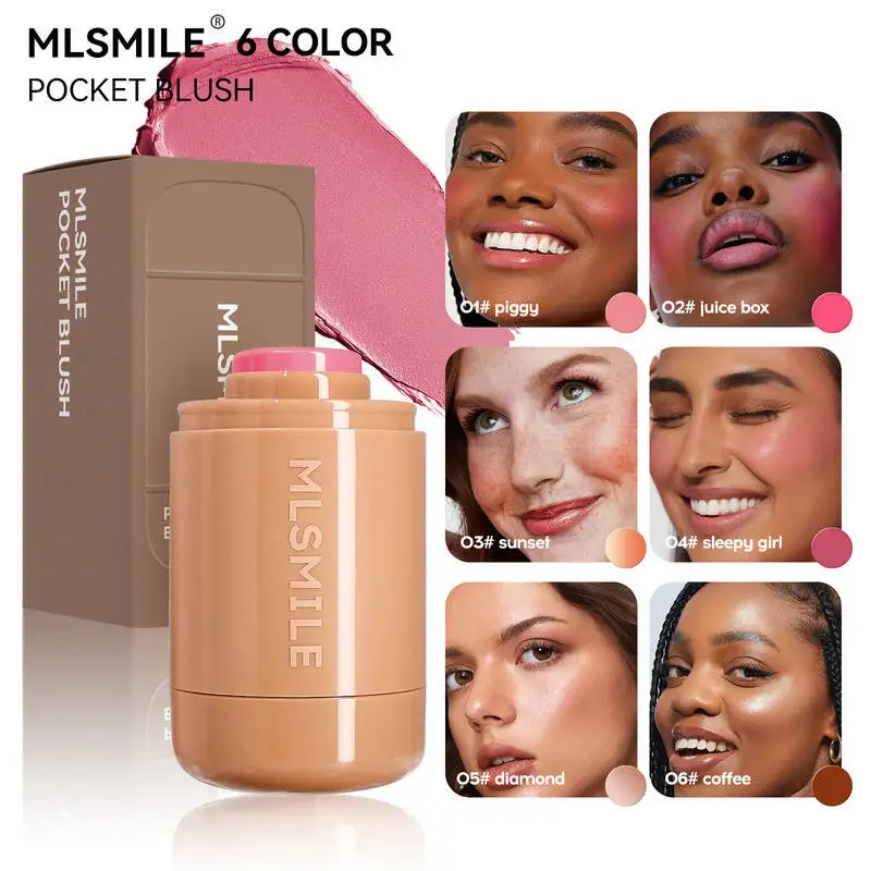 Mlsmile bolso vara 6 cores destaque natural iluminando portátil lábio e bochecha creme de blush de dupla utilização 2025 novo