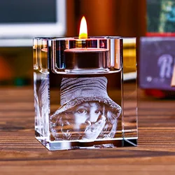 Personalized 2D/3D Photo Crystal Candle Holder, Anniversary Christmas Birthdays Gifts for Dad, Mom, Him, Her