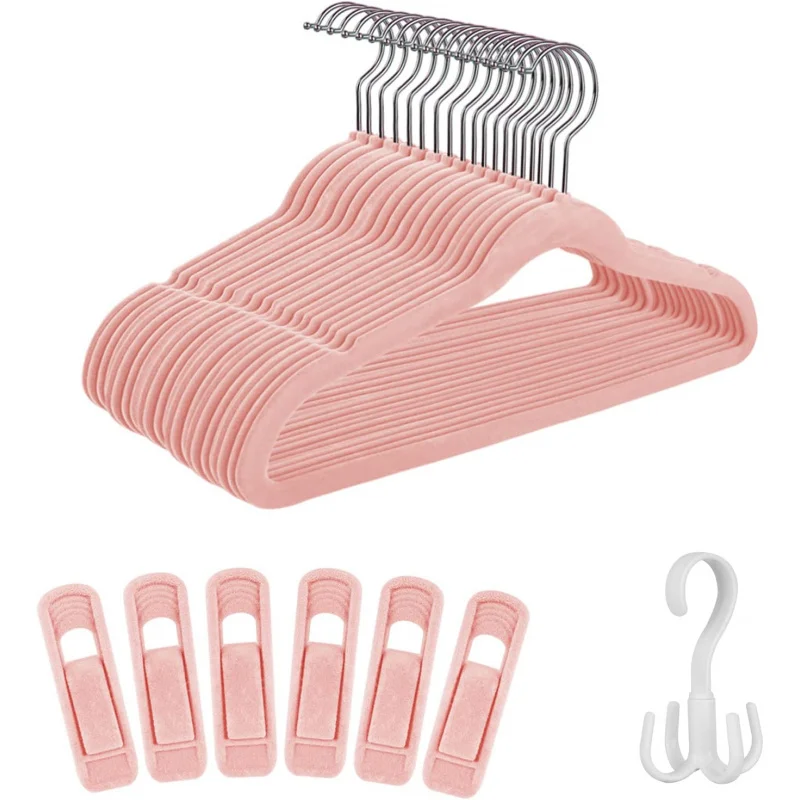 

Tinfol Kid 30Pack, 14" Pink Non-Slip Toddler Hangers For Closet, Ultra Thin Felt Hanger With 6Pc Velvet Clips, Sm