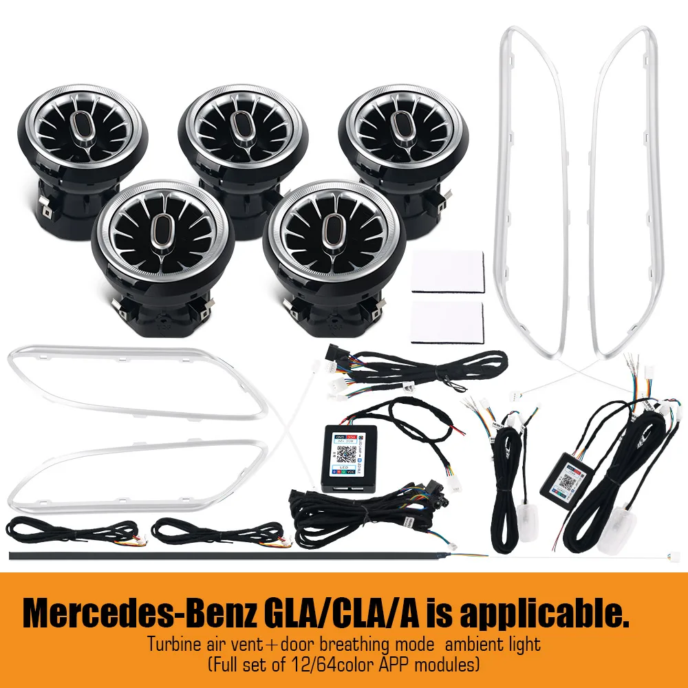 Led 12/64 Kleuren Omgevingsverlichting Voor Mercedes-Benz A/CLA W176/CLA W117/GLA W156 Led Auto Ventilatieopeningen Turbine Nozzle Versieren Verlichting