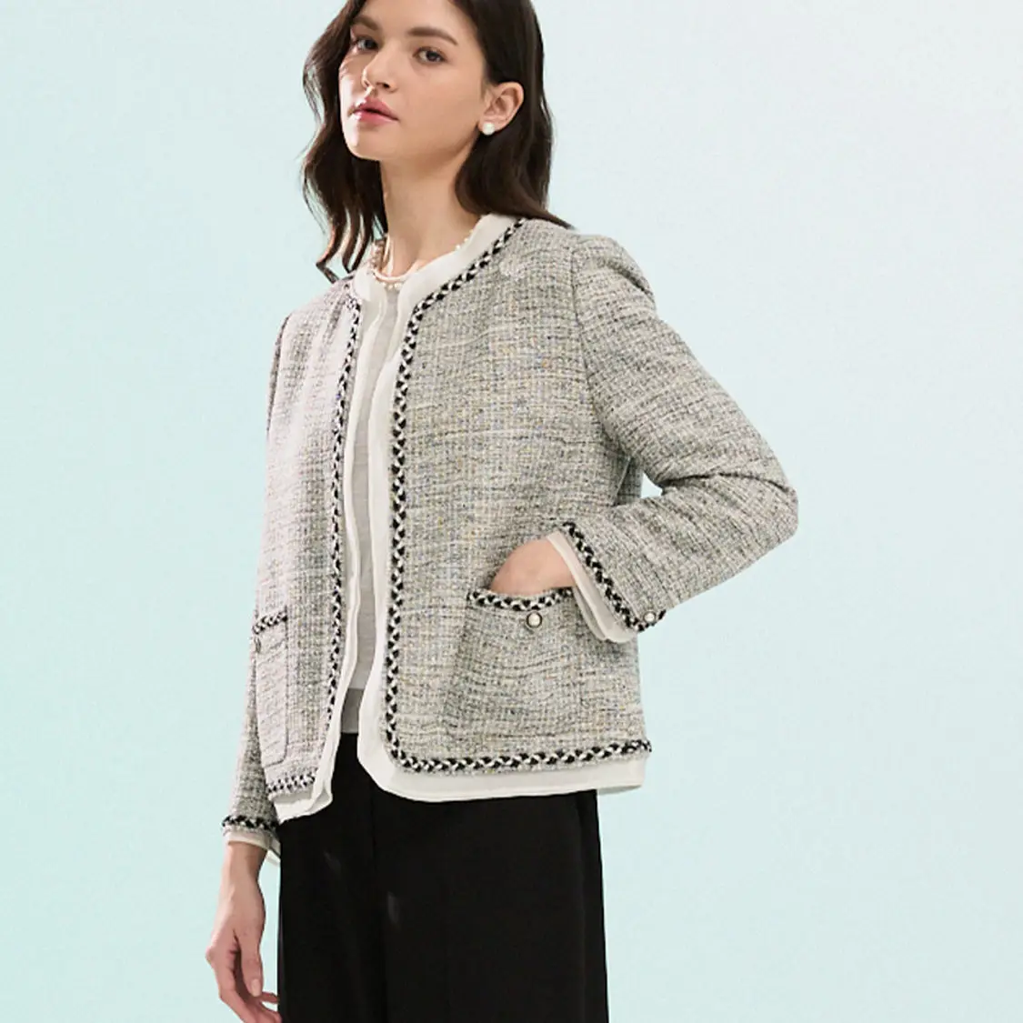 

Mimifa JOHNEX Pure Original 26 New Gentle Patchwork Coarse Tweed Ele Fraance Sle Женская короткая верхняя одежда