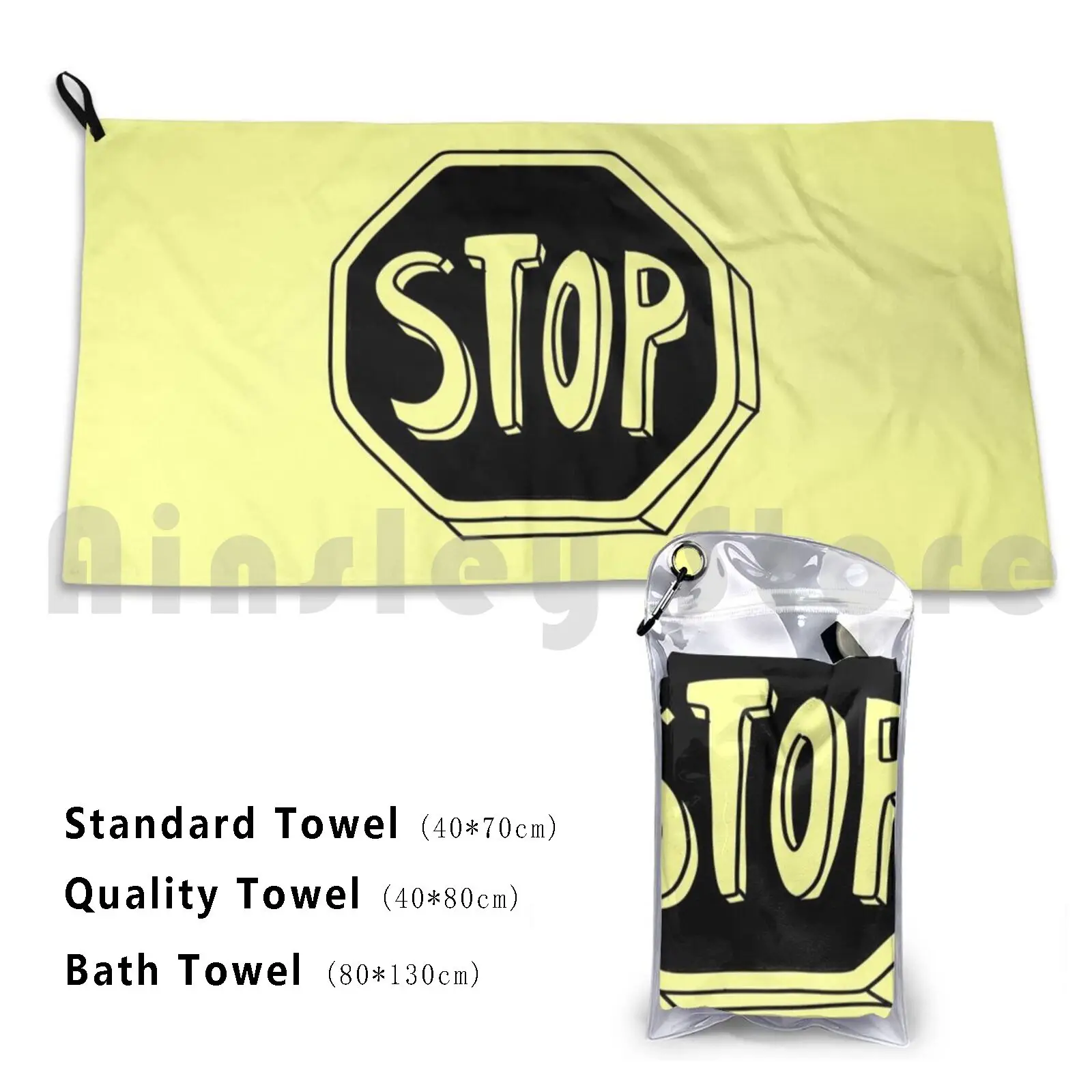 Stop Sign-Minimalist ( Yellow ) Custom Towel Bath Towel Stop Sign Stop Sign Black White Minimalist