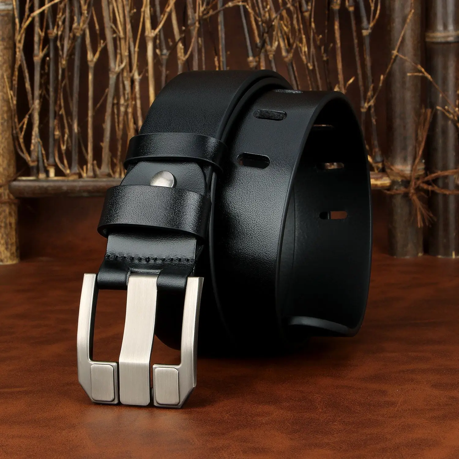 

3.8cm Flat Needle Layer Pure Cowhide Casual Versatile Waist Belt for Middle-aged and Young People Wide Needle Buckle Trendy Belt