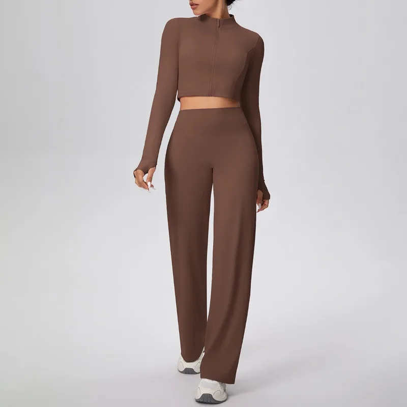 

Женский спортивный комплект для йоги, быстросохнущая куртка на молнии с высокой талией, узкие брюки для повседневного бега на открытом воздухе, фитнеса, тренировок