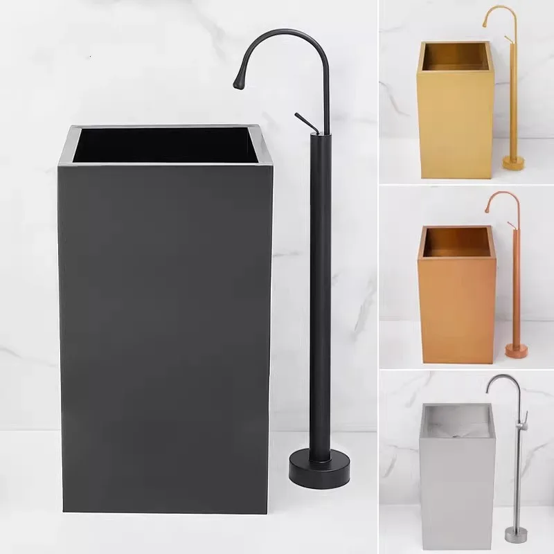 

304 Stainless Steel Square Column Basin American Style Light Luxury Rose Gold Black Sink For Bathroom For Hotels
