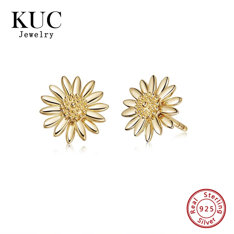 

Fashion Trendy Minimalist Korean 925 Sterling Silver Sunflower Stud Earring 18k Gold Plated Fine Jewelry Earrings