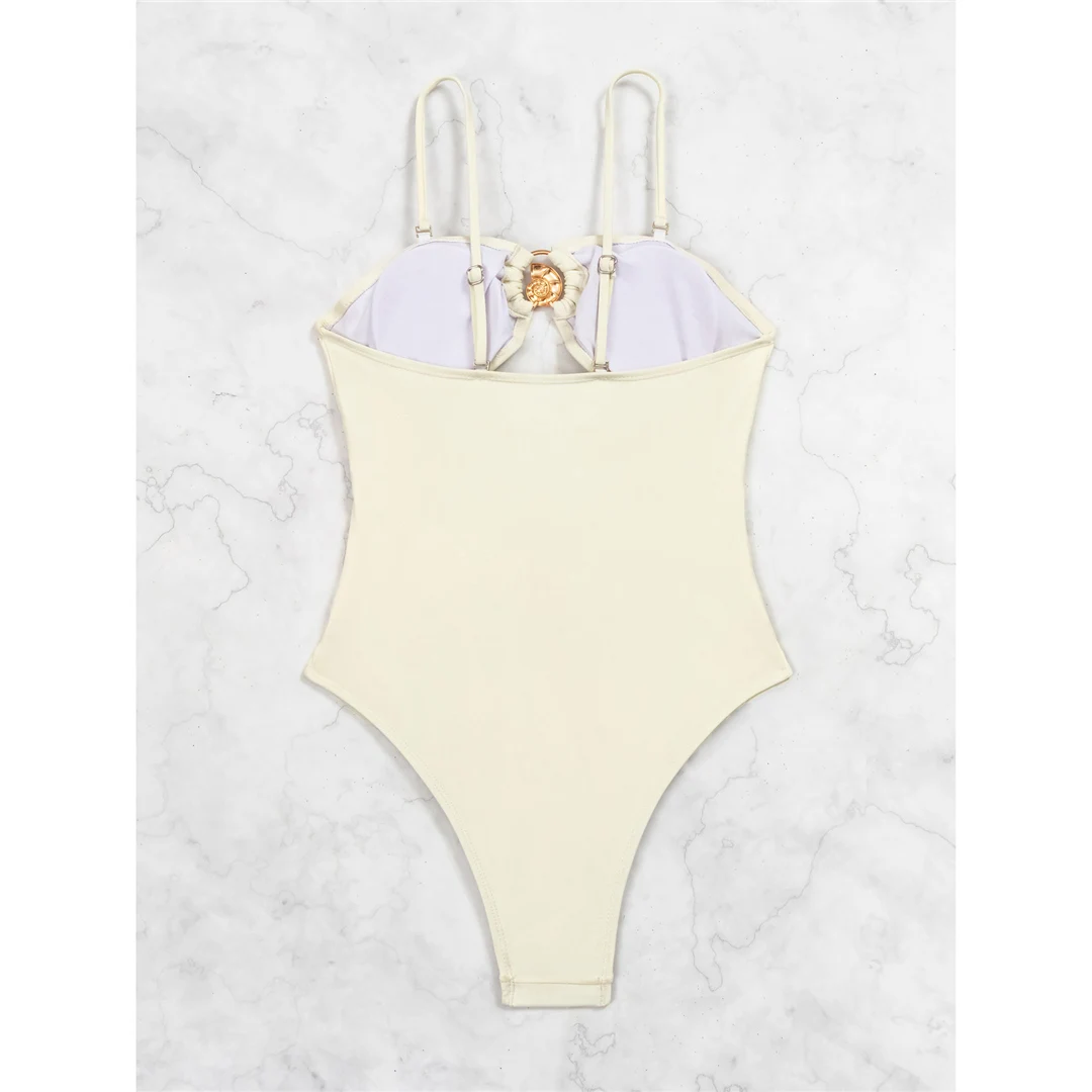 2026 Neuer sexy, bauchfreier, weißer Einteiler-Badeanzug für Damen, Badebekleidung, hoch geschnittener, gepolsterter Badeanzug, Badeanzug V6307 – Detail 11