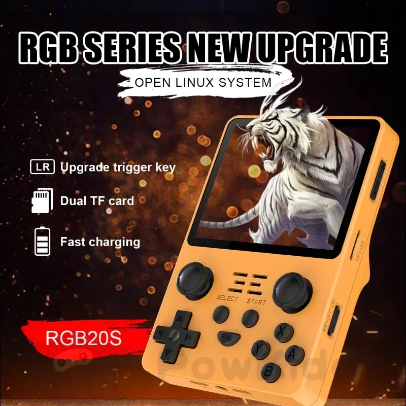 POWKIDDY-consola de juegos portátil RGB20S, sistema Retro de código abierto, pantalla IPS de 3,5 pulgadas 4:3, 20000 juegos integrados