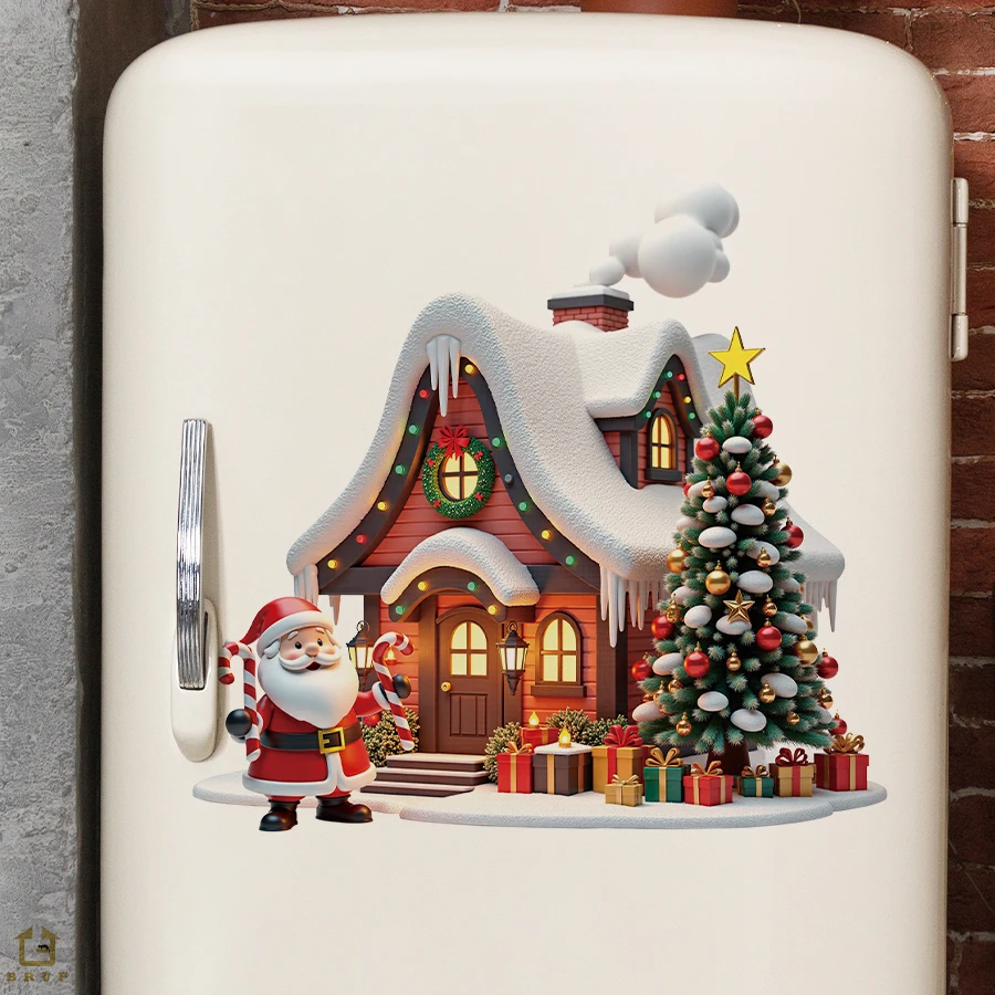 Santa Claus Snowhouse Wall Sticker Removable PVC Home Decor  For Bedroom Living Room Entrance Hall Home Decoration Wall Decal