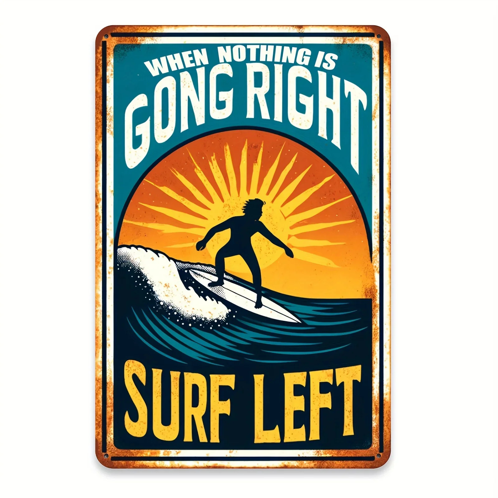 Flat Vintage Surfing Metallic Tin Signs - Garage, Dining, Coffee Bar or Living Room Decorate with 