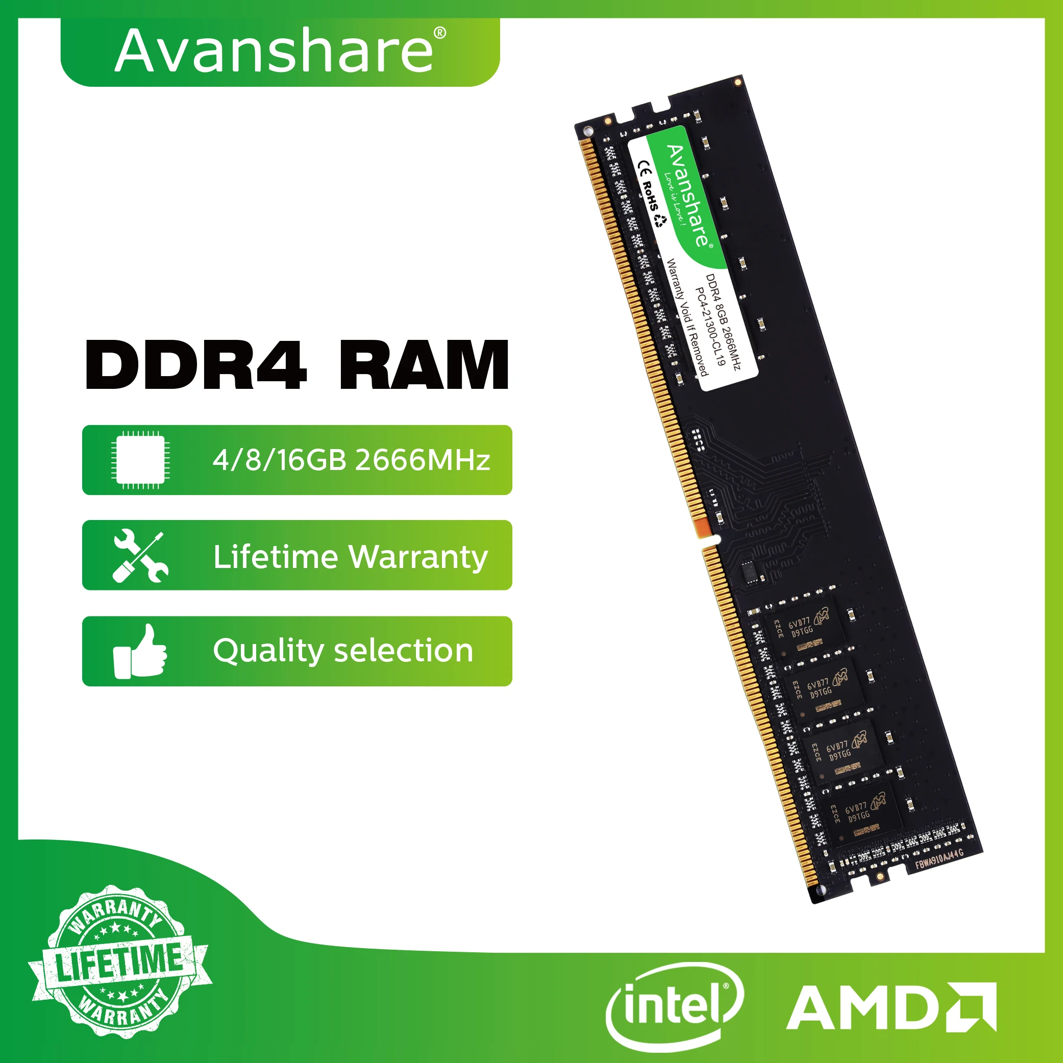 Avanshare pamięci Ram DDR4 DDR3 16GB 8GB 4GB 2GB 1333 1600 2400 2666 3200MHz Desktop Memoria dla wszystkich płyt głównych Intel AMD Rams