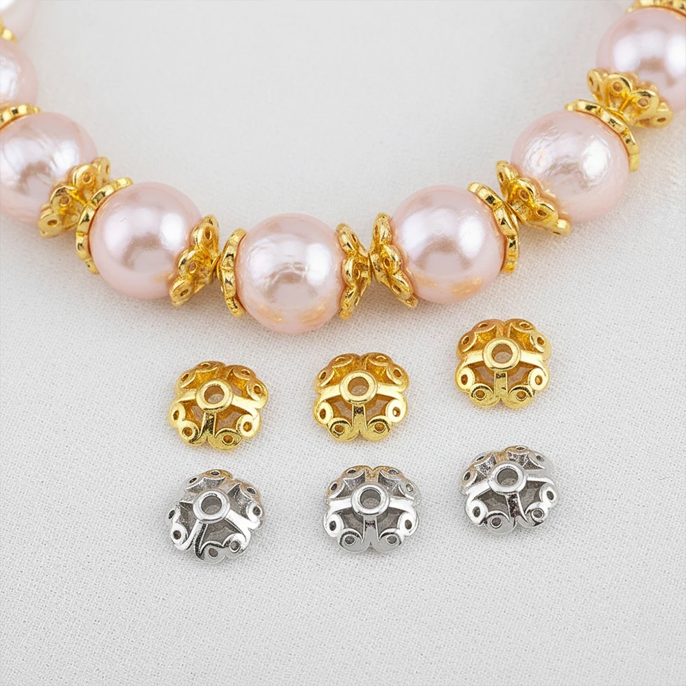 

Trendy 18K Gold Color Plated Hollow Bead Caps Brass Round 7mm Bead Caps For Pearl Bracelet Necklace Making Accessories Wholesale