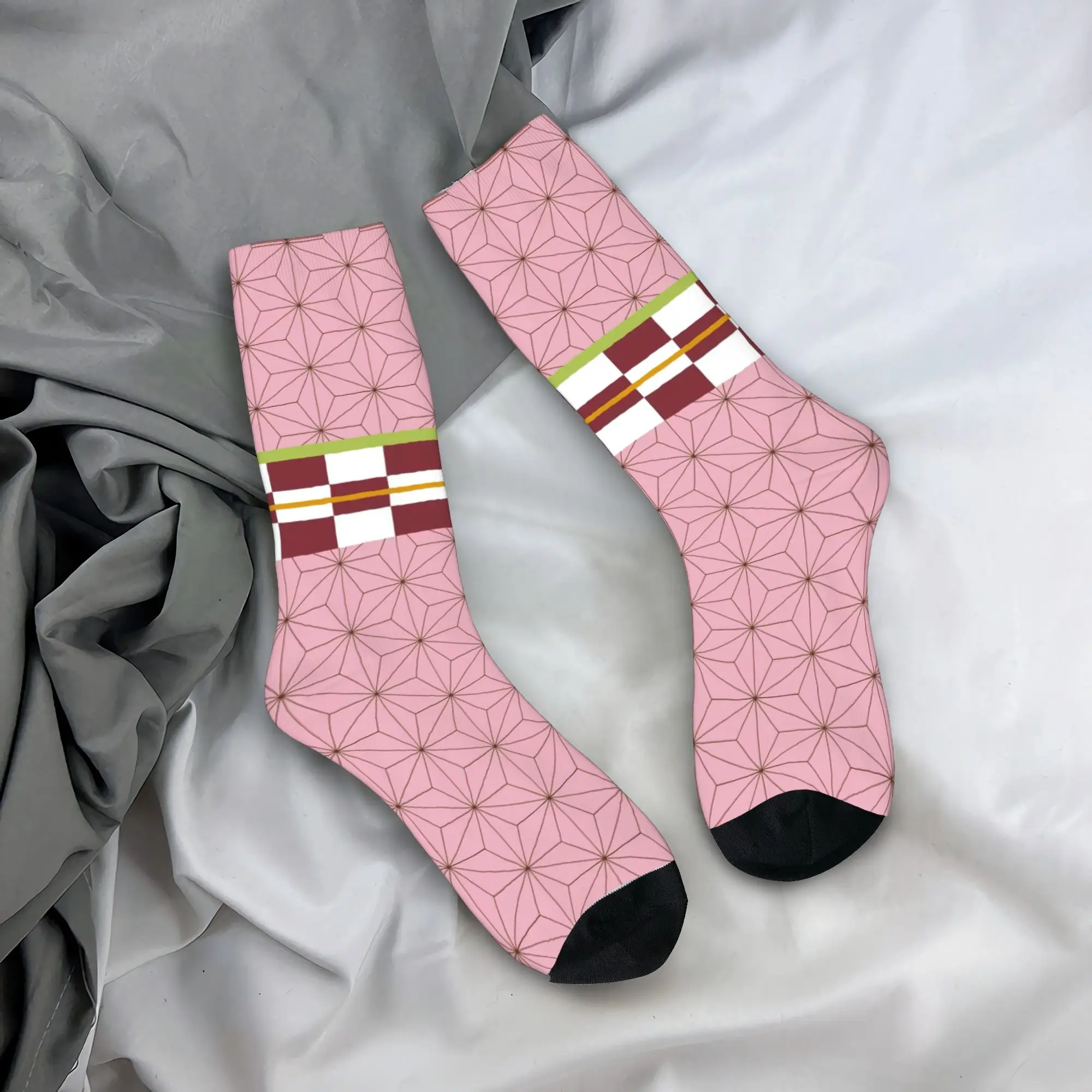 Colorful Demons Slayers Anime Basketball Socks  Polyester Middle Tube Socks for Women Men Breathable