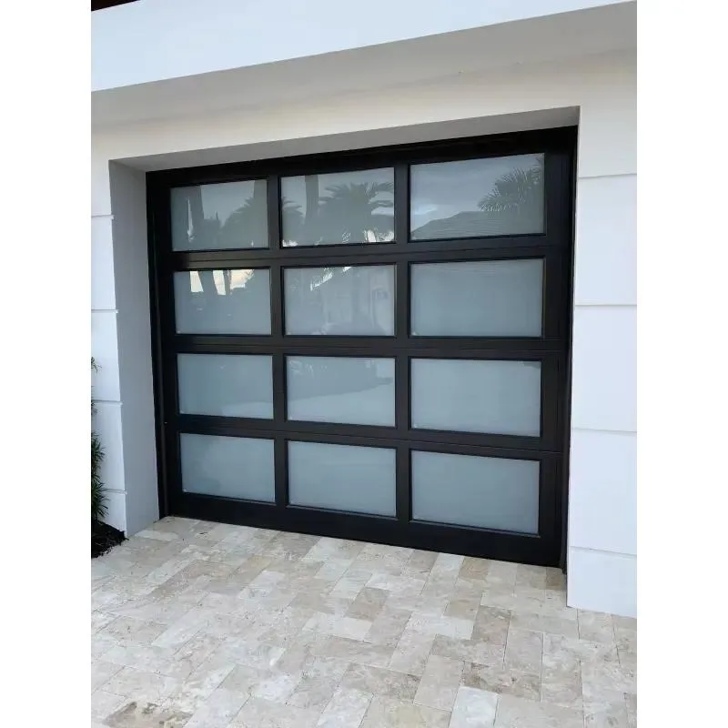 Modern Black Steel Aluminum Garage Door Full View Transparent Plexiglass Panel Contemporary Design Durable Residential Entry