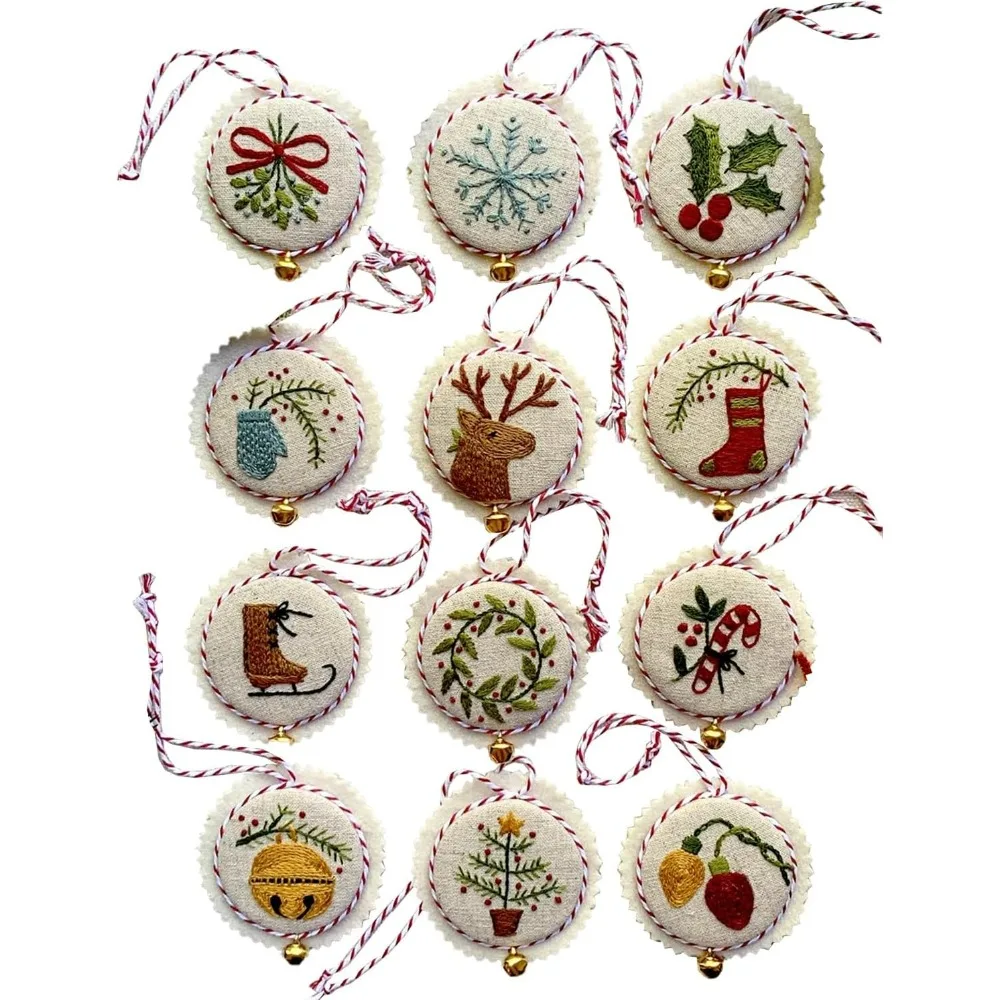 Jolly and Bright Hand Embroidery Christmas Tree Ornaments Kit,Car Pendant,Christmas Embroidery Kit for Beginners Enthusiasts