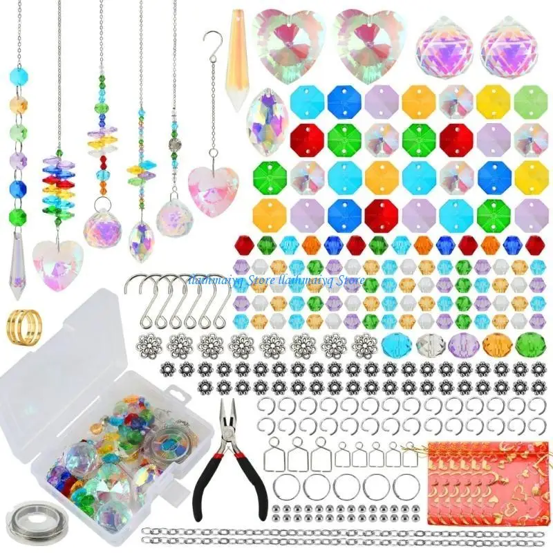 573B Set of 460 Creative Sun Catcher Crafting Set Rainbow Pendant Beading Supplies Jewelry Ornament Window Garden Decoration