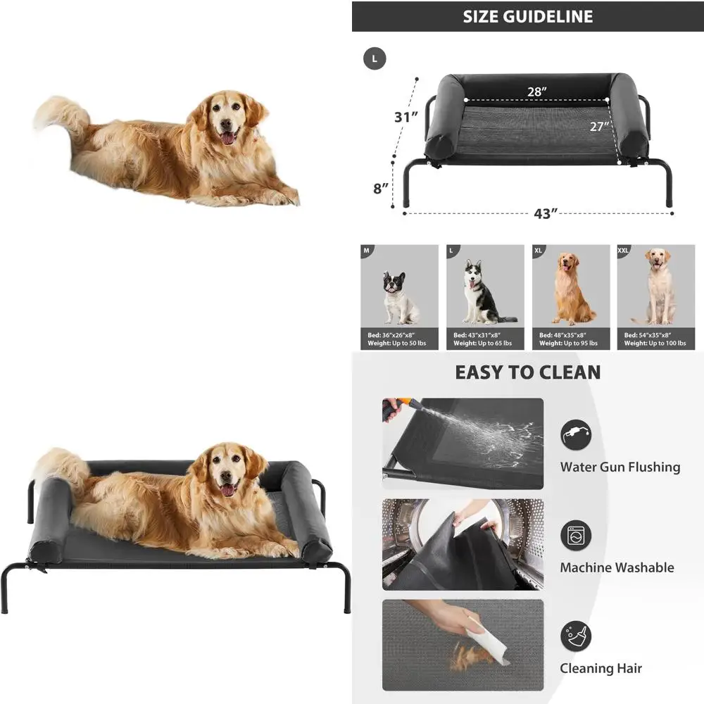 

Elevated Cooling Dog Bed for Large Breeds - Outdoor Pet Cot with Anti-Slip Base and Breathable Mesh