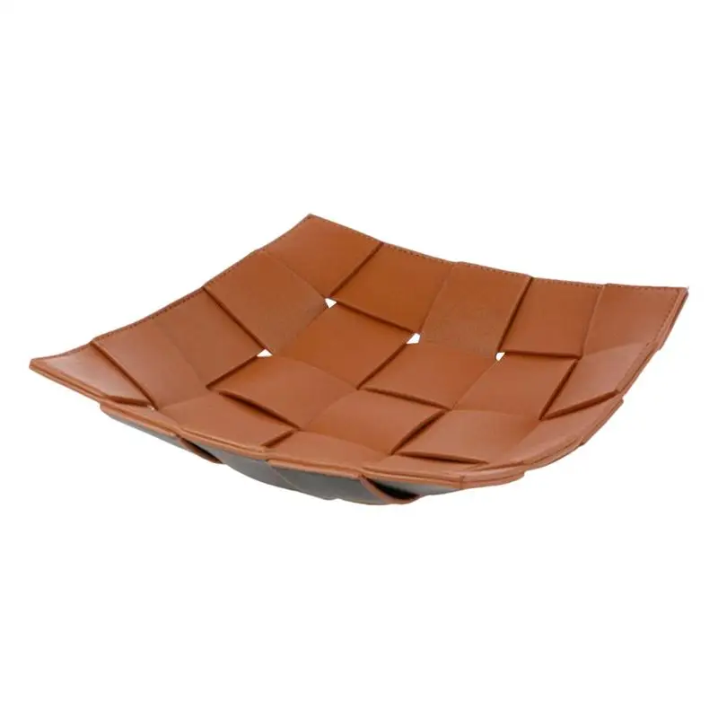 

Key Dish Artificial Leather Key Tray For Entryway Table Weaving Vanity Basket Desk Organizer Aesthetic For Dressing Table
