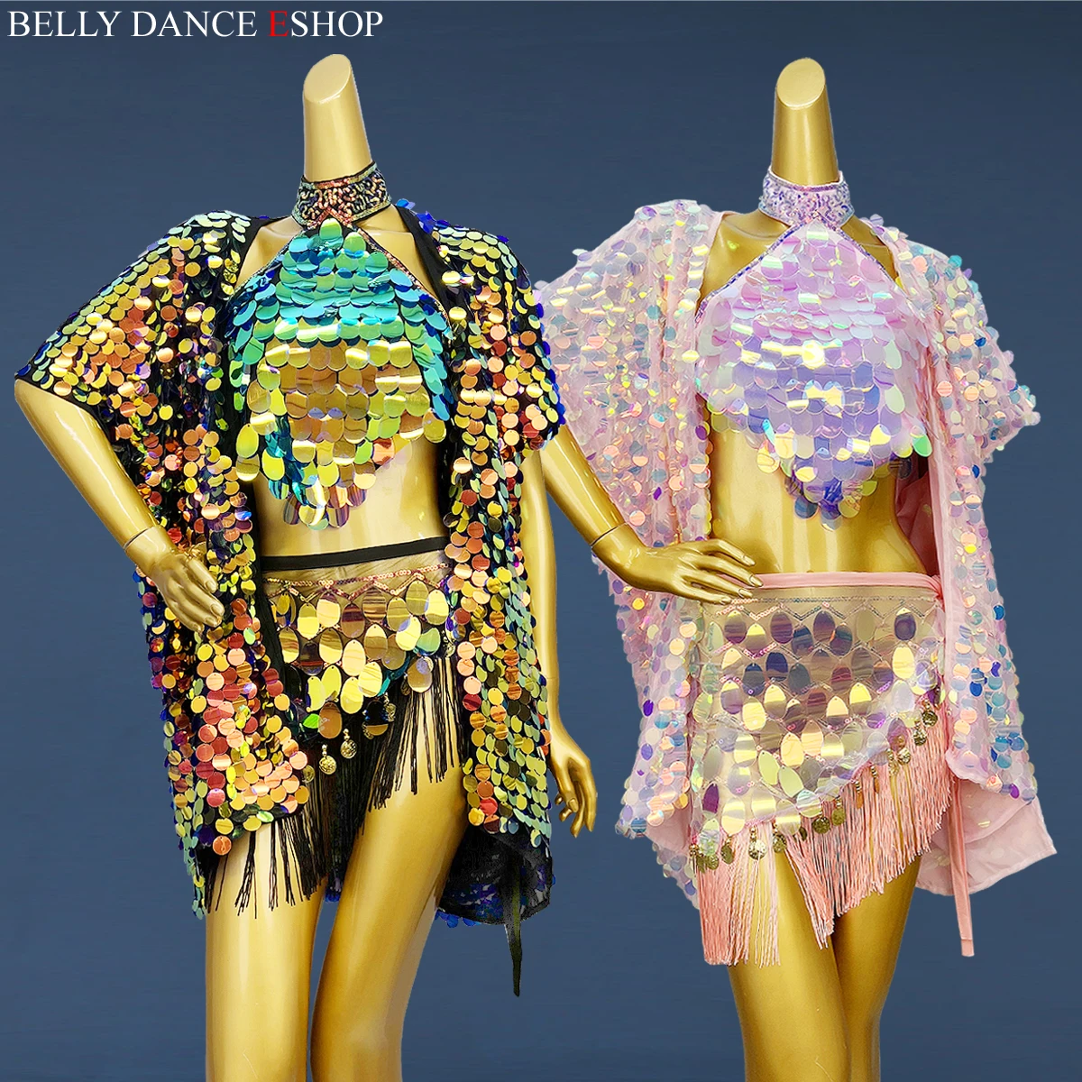 High Quality Summer Sexy Belly Dance Shinning Bra Big Sequin Tassel Outfits Carnival Party Stage Show Performance Rave Costume