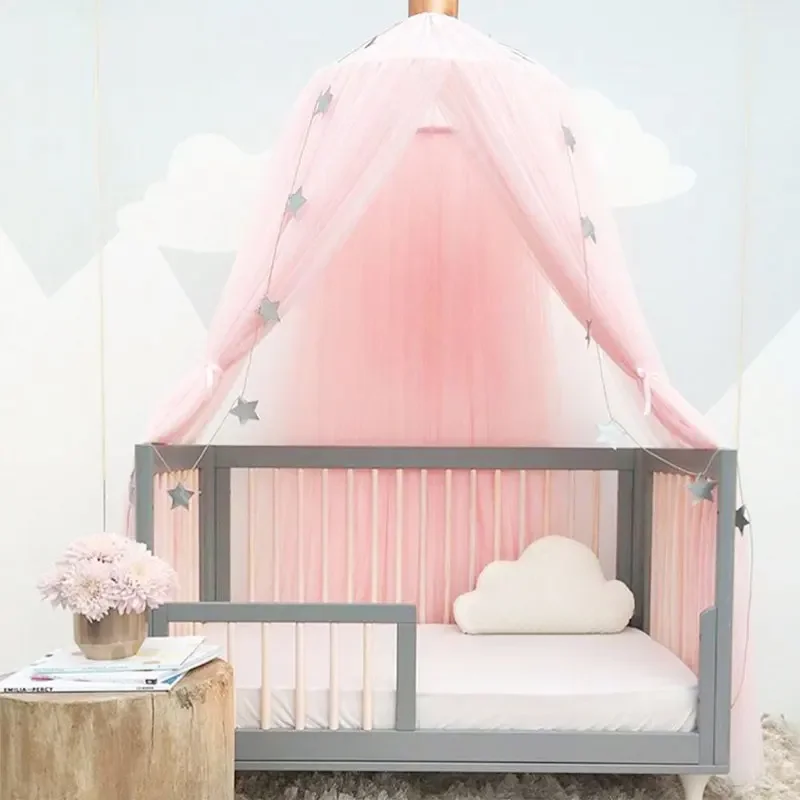 Mosquito Net Door Bed Canopy Round Dome Pink Gray Princess Bed Play Tent Room Decoration  Baby  Bedcover Bedding Cotton