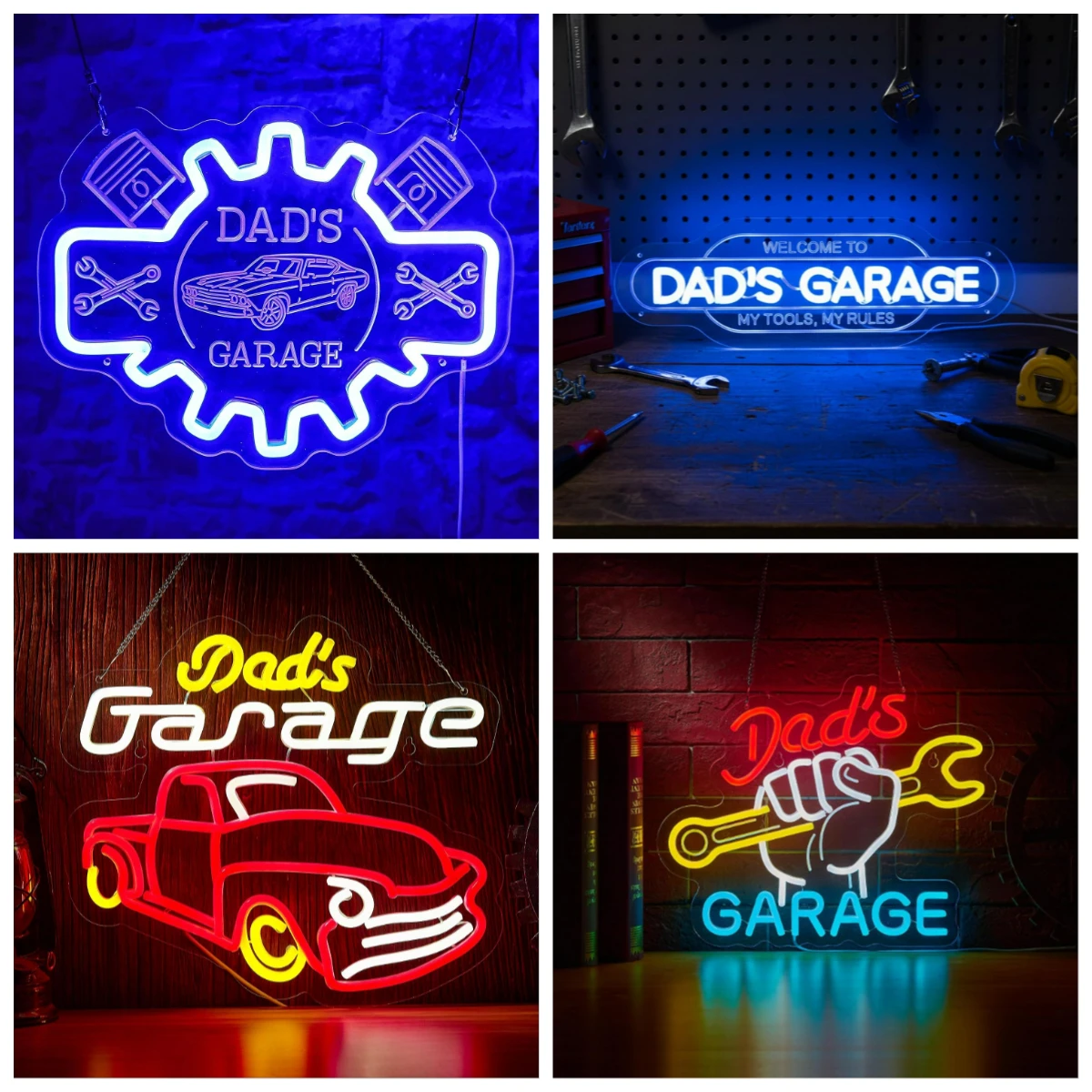 Dad's Garage Neon Sign USB Dimmable LED Lights For Workshop Repair Shop Man Cave Carport Father Birthday Wall Display Gifts