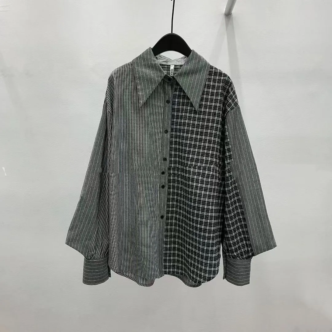 

SuperAen New 2026 Autumn Fashion Plaid Contrast Color Shirt for Women Oversize Loose Waist Casual Shirts
