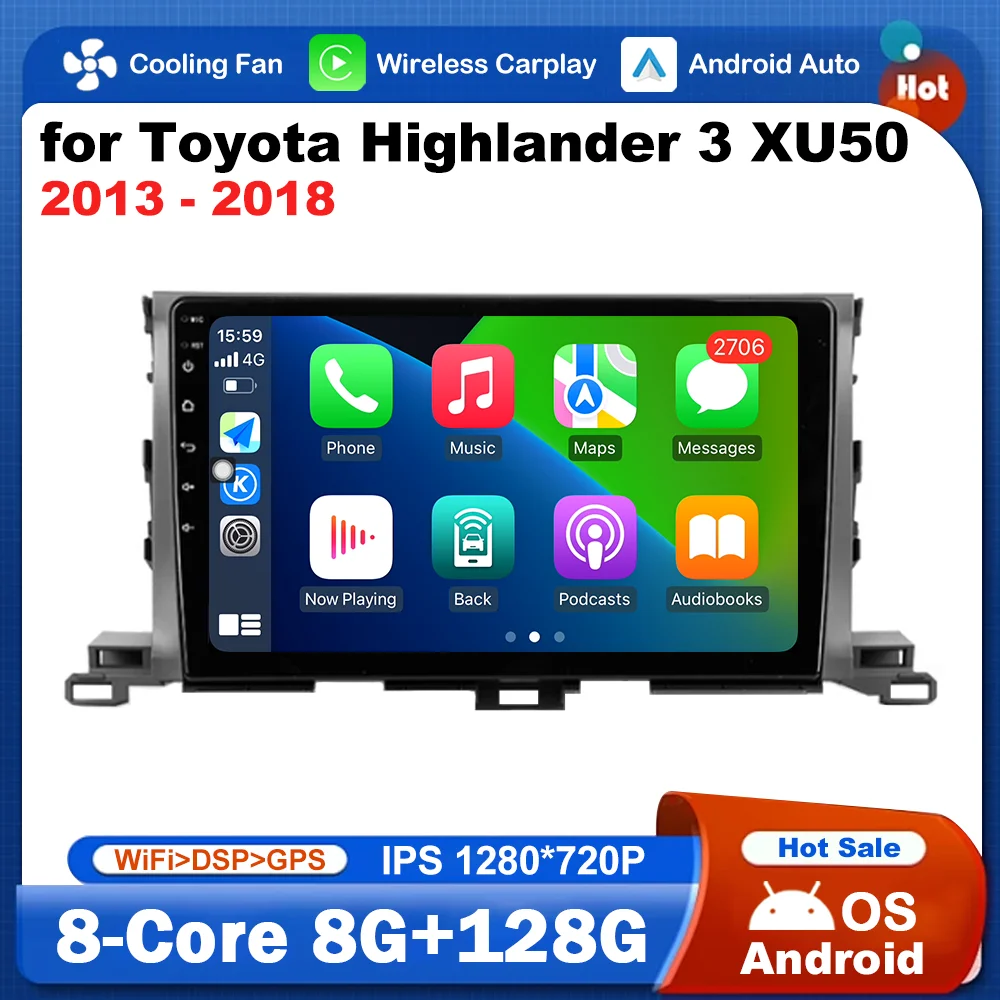 

for Toyota Highlander 3 XU50 2013 - 2018 GPS Navigation Car Video Multimedia Player 10 '' Android OS 4G Bluetooth WiFi Carplay