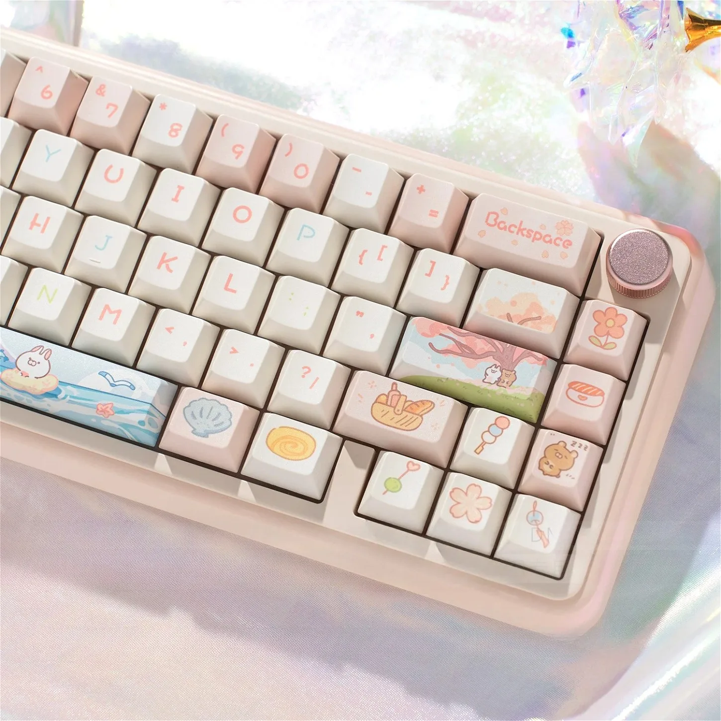 Sakura Bear Rabbit PBT Keycaps Light Pink 95 Keys Cherry Profile for 61 68 84 87 Mechanical Keyboards